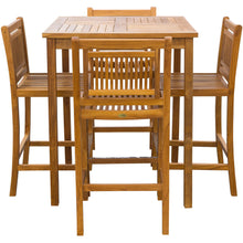 5 Piece Teak Wood Maldives Patio Bistro Bar Set with 35" Square Bar Table & 4 Armless Bar Chairs - Chic Teak