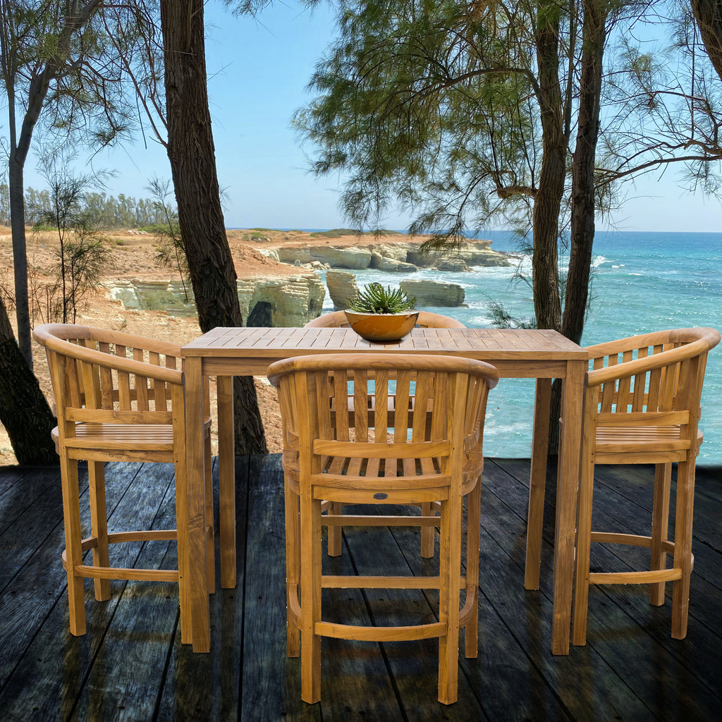 Piece Teak Wood Peanut Patio Bistro Bar Set with Bar Chairs