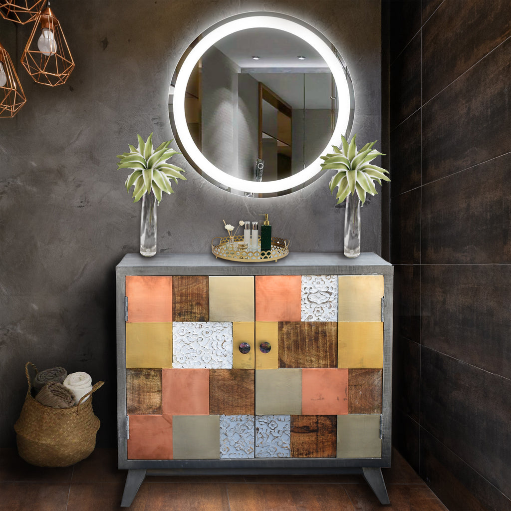 Juun Recycled Mango Wood Small Bathroom Linen Cabinet, 2 doors by Chic ...