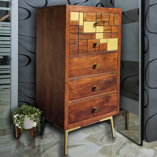 Montevideo Recycled Mango Wood Vertical Chest with 5 Drawers