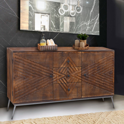 Etsa Recycled Mango Wood Bathroom Linen Cabinet, 3 drawers, 2 doors