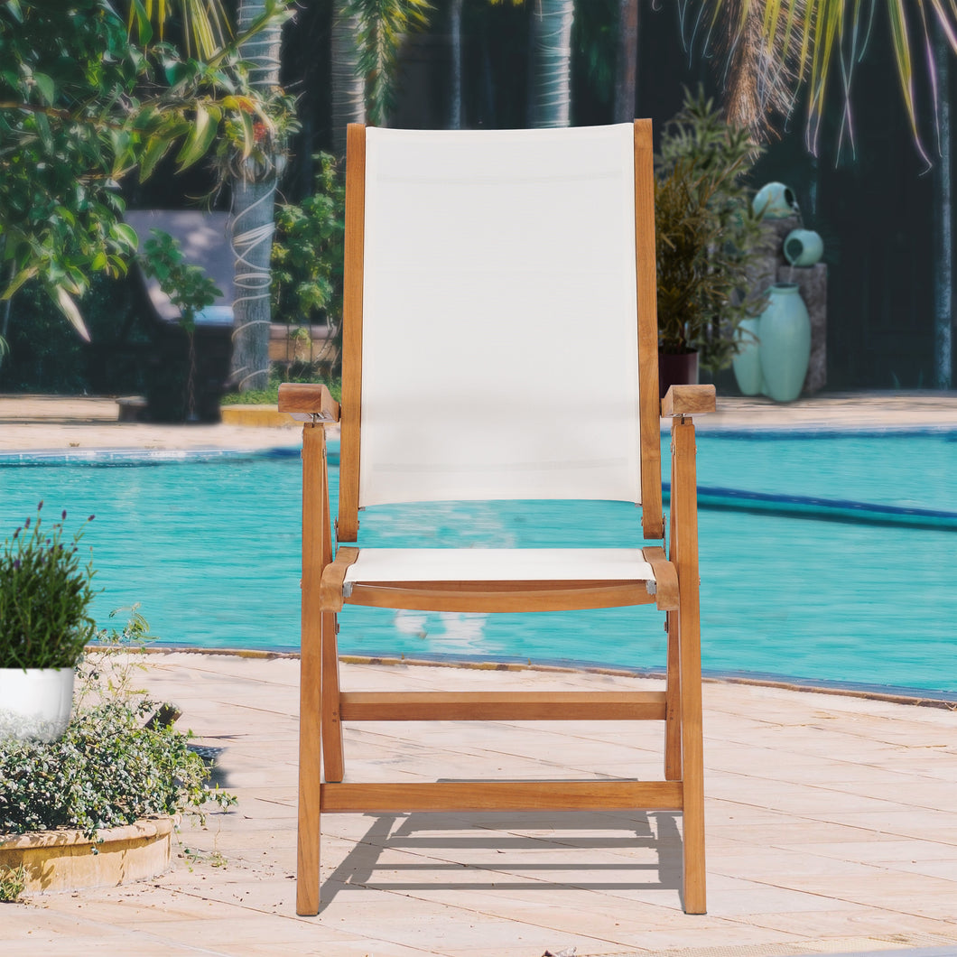 Teak Wood California Reclining Chair with White Batyline Sling