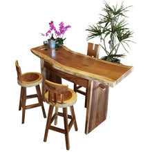 Suar Live Edge Slab Freestanding Bar with Shelf, 118 Inch - Chic Teak