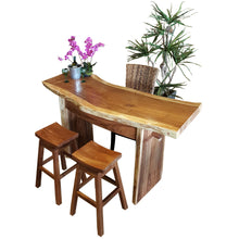 Suar Live Edge Slab Freestanding Bar with Shelf, 118 Inch - Chic Teak