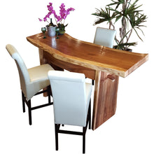 Suar Live Edge Slab Freestanding Bar with Shelf, 98 Inch - Chic Teak