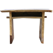 Suar Live Edge Slab Freestanding Bar with Shelf, 118 Inch - Chic Teak