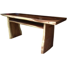 Suar Live Edge Slab Freestanding Bar with Shelf, 98 Inch - Chic Teak