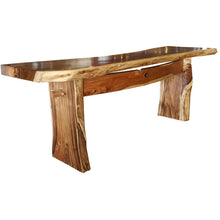 Suar Live Edge Slab Freestanding Bar with Shelf, 118 Inch - Chic Teak
