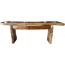 Suar Live Edge Slab Freestanding Bar with Shelf, 118 Inch - Chic Teak