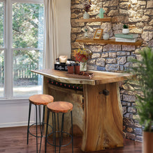 Teak Wood and Iron Round Bar Stool