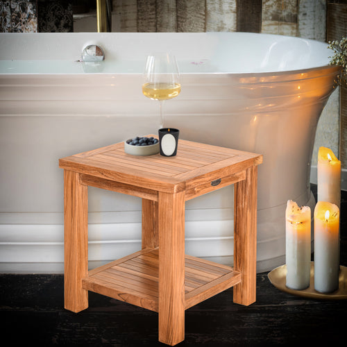 Teak Wood Florence Square Shower Stool