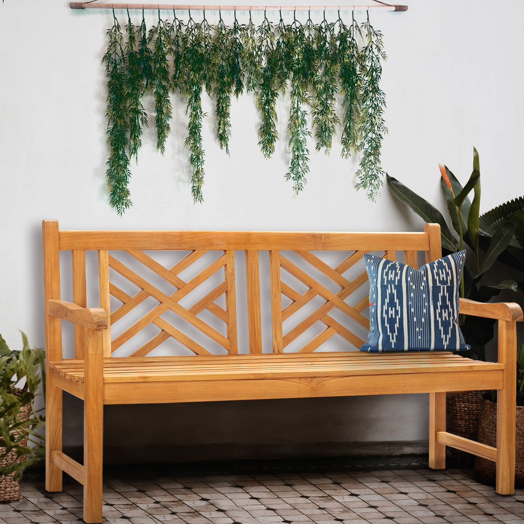Teak Wood Chippendale Double Bench