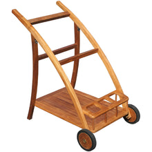 Teak Wood Serving Trolley with Serving Tray, Bottle Holders and Rubber Wheels - Chic Teak