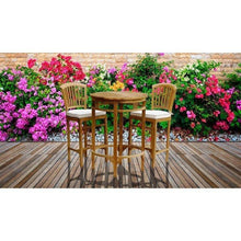 3 Piece Teak Wood Armless Orleans Bar Table/Chair Set With Cushions - Chic Teak