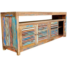 Chest / Media Center with 4 Doors & Raised Shelf made from Recycled Teak Wood Boats - Chic Teak