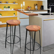 Teak Wood and Iron Round Bar Stool