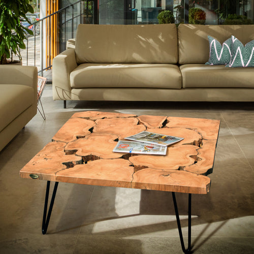 Rustic Recycled Teak Wood Ampyang Square Coffee Table