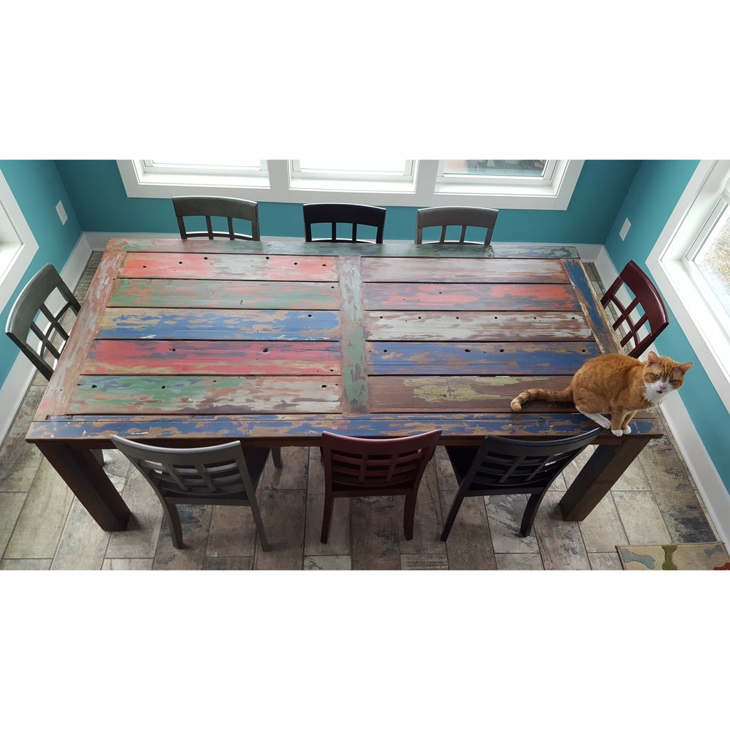 Marina del Rey Rectangular Dining Table Made From Recycled Teak Wood Boats,  87 x 43 Inches