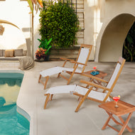 Teak Wood Narmada Outdoor Reclining Patio Steamer Chair - White - Chic Teak