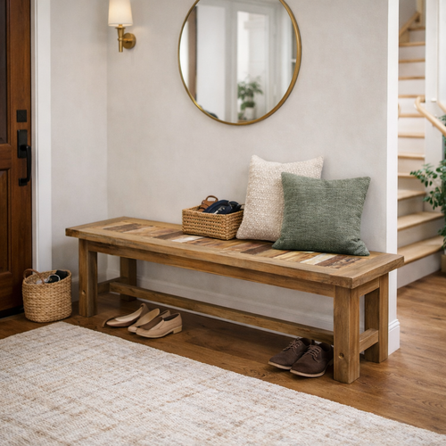 Recycled Teak Wood Tuscany Backless Bench, 63 Inch - Chic Teak