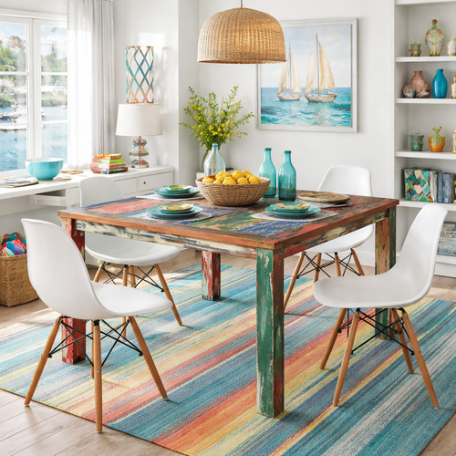 Marina del Rey Square Dining Table made from Recycled Teak Wood Boats, 47 inch