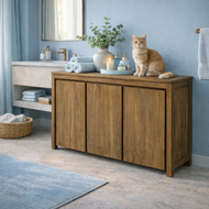 Recycled Teak Wood Valencia Bathroom Linen Cabinet with 3 Doors - Chic Teak
