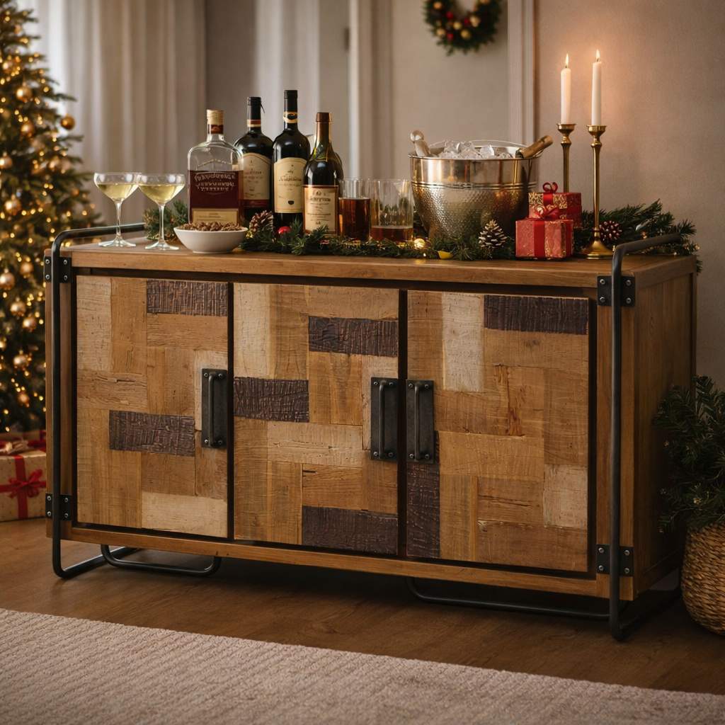 Recycled Teak Wood Mozaik Art Deco Storage Chest / TV Stand