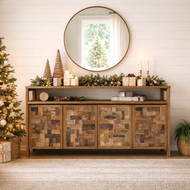 Recycled Teak Wood Mozaik Media Center / Buffet with 4 Wooden Doors - Chic Teak
