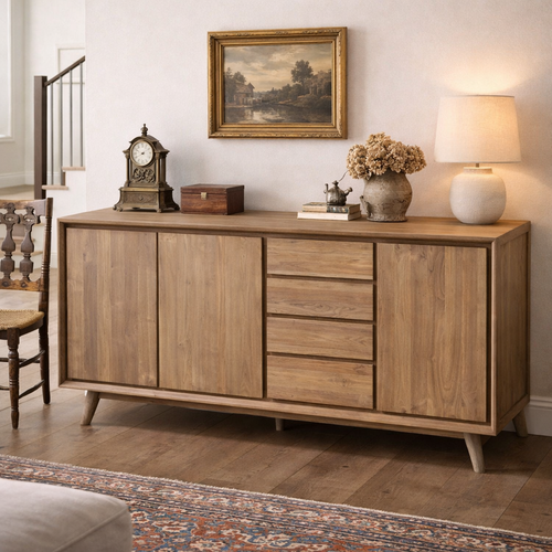 Recycled Teak Wood Retro Chest/Media Center with 3 Doors, 4 Drawers - Chic Teak