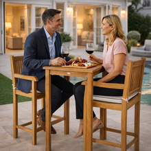3 Piece Teak Wood Elzas Intimate Bistro Bar Set includes 27" Table and 2 Barstools with Arms - Chic Teak