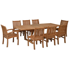 9 Piece Teak Wood Dining Set including Semi-Oval Extension Table with 2 Abaco Arm and 6 Side Chairs