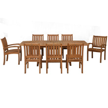 9 Piece Teak Wood Dining Set including Semi-Oval Extension Table with 2 Abaco Arm and 6 Side Chairs