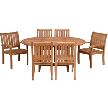 7 Piece Teak Wood Dining Set including Round to Oval Extension Table with 2 Abaco Arm and 4 Side Chairs