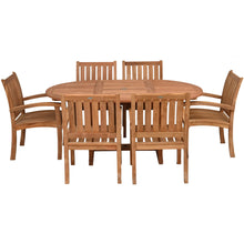 7 Piece Teak Wood Dining Set including Round to Oval Extension Table with 6 Abaco Arm Chairs