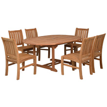 7 Piece Teak Wood Dining Set including Round to Oval Extension Table with 6 Abaco Side Chairs