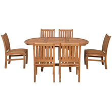 7 Piece Teak Wood Dining Set including Round to Oval Extension Table with 6 Abaco Side Chairs