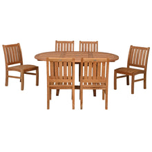 7 Piece Teak Wood Dining Set including Round to Oval Extension Table with 6 Abaco Side Chairs