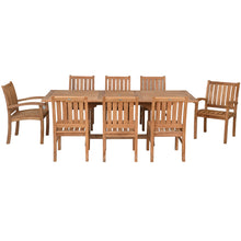 9 Piece Teak Wood Dining Set including Rectangular Extension Table with 2 Abaco Arm and 6 Side Chairs