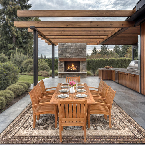 9 Piece Teak Wood Dining Set including Rectangular Extension Table with 8 Abaco Arm Chairs