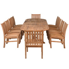 11 Piece Teak Wood Dining Set including Oval Double Extension Table with 10 Abaco Side Chairs