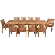 11 Piece Teak Wood Dining Set including Rectangular Double Extension Table with 2 Abaco Arm Chairs & 8 Side Chairs