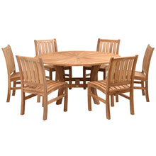 7 Piece Teak Wood Dining Set including 59" Round Sun Table with 6 Abaco Side Chairs