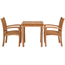 3 Piece Teak Wood Bistro Dining Set including 27" Square Table with 2 Abaco Arm Chairs