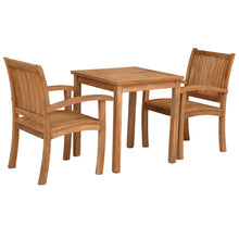 3 Piece Teak Wood Bistro Dining Set including 27" Square Table with 2 Abaco Arm Chairs