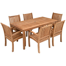 7 Piece Teak Wood Bistro Dining Set including 71" Rectangular Table with 6 Abaco Arm Chairs