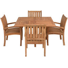 5 Piece Teak Wood Dining Set Including 47" Square Amsterdam Table and 4 Abaco Arm Chairs