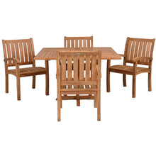 5 Piece Teak Wood Dining Set Including 47" Square Amsterdam Table and 4 Abaco Arm Chairs