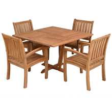 5 Piece Teak Wood Dining Set Including 47" Square Amsterdam Table and 4 Abaco Arm Chairs