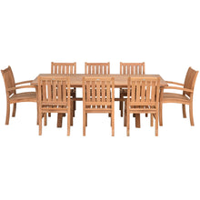 9 Piece Teak Wood Dining Set Including 87" Rectangular Cross Table with 2 Abaco Arm Chairs & 6 Side Chairs