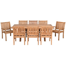 9 Piece Teak Wood Dining Set Including 87" Rectangular Cross Table with 8 Abaco Arm Chairs